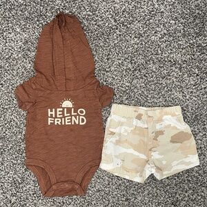 Hoodie onsie and army short baby boy outfit